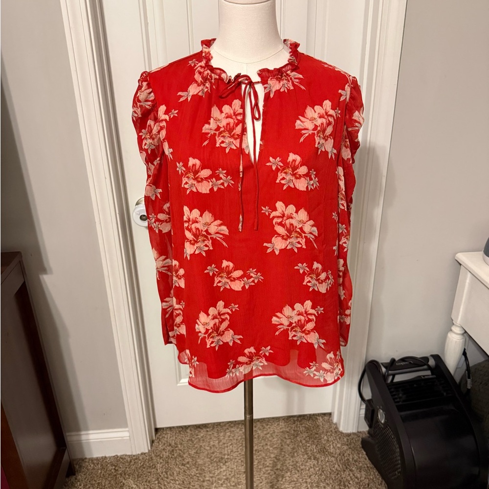 CeCe Red Floral Blouse